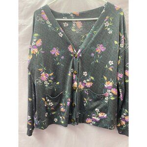 JoySpun Gray Floral Cardigan 2 front Pockets Size M